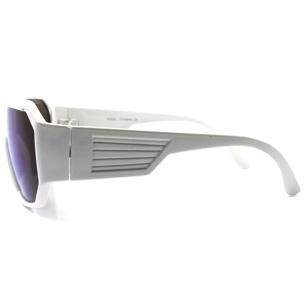 Retro Futuristic Sci-Fi Party Costume Blue Mirrored Lens White Wrap Sun Glasses